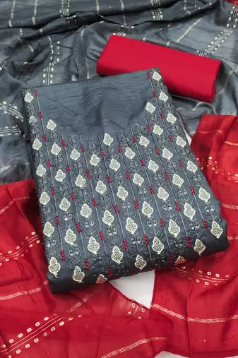 Women's grey embrodiery zora silk dress material