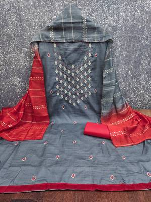  grey embrodiery zora silk dress material 2