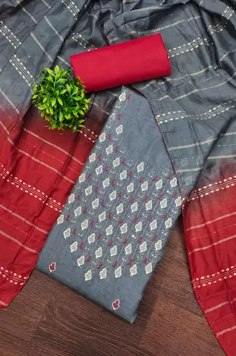  grey embrodiery zora silk dress material