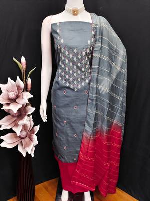  grey embrodiery zora silk dress material 4
