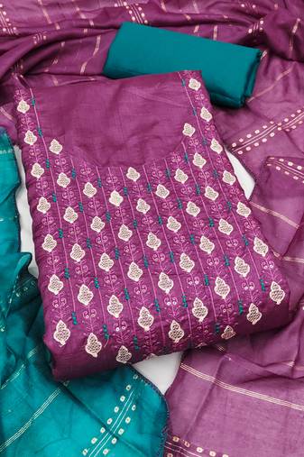 Women's levender embrodiery zora silk dress material