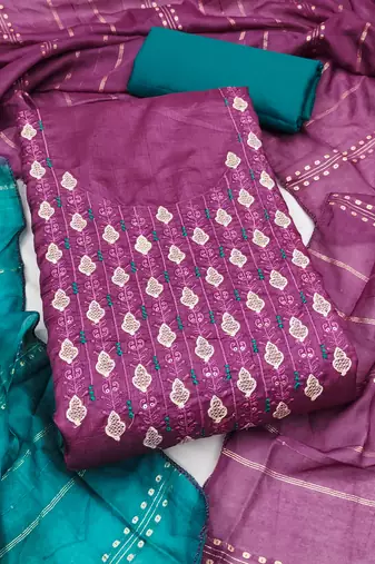 Women's levender embrodiery zora silk dress material