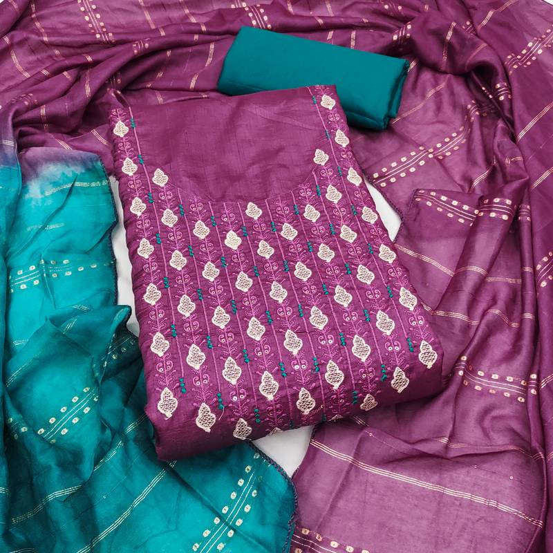 Women's levender embrodiery zora silk dress material