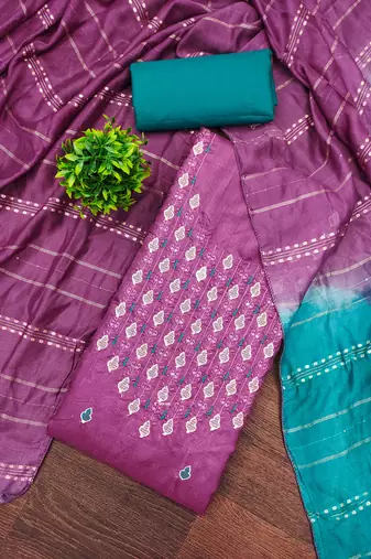  levender embrodiery zora silk dress material