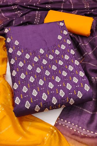 Women's purple embrodiery zora silk dress material