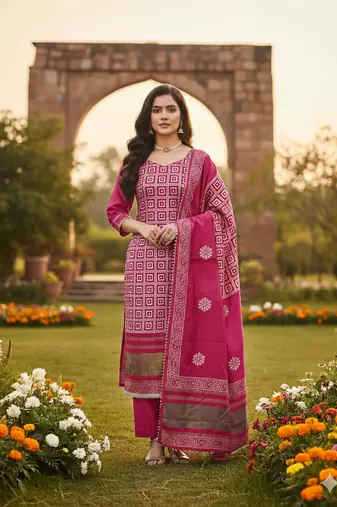 Women's multi print jacquard gajji silk dress material