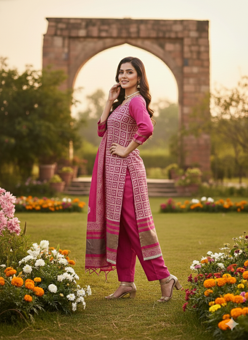 Women's multi print jacquard gajji silk dress material