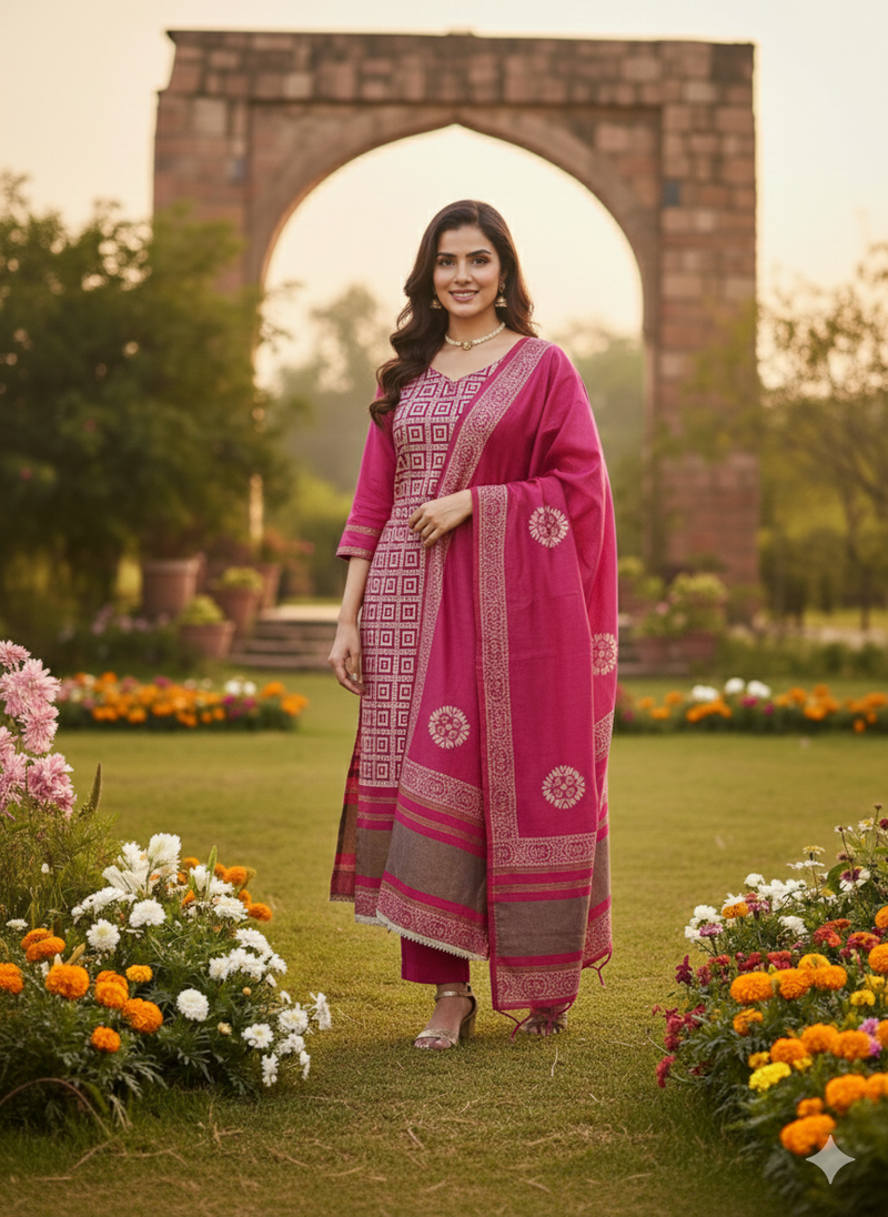 Women's multi print jacquard gajji silk dress material