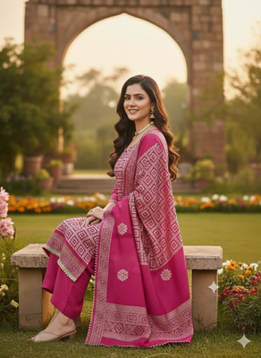  multi print jacquard gajji silk dress material 4