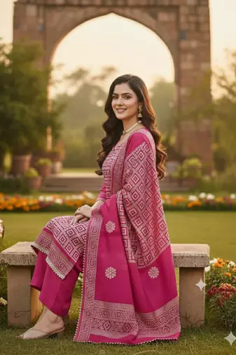  multi print jacquard gajji silk dress material