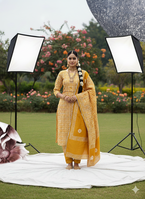  multi print gajji silk dress material 4