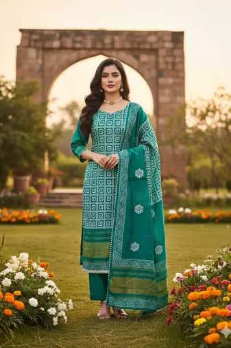 Women's multi print jacquard gajji silk dress material