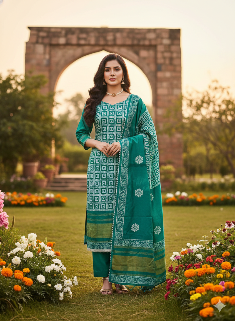 Women's multi print jacquard gajji silk dress material