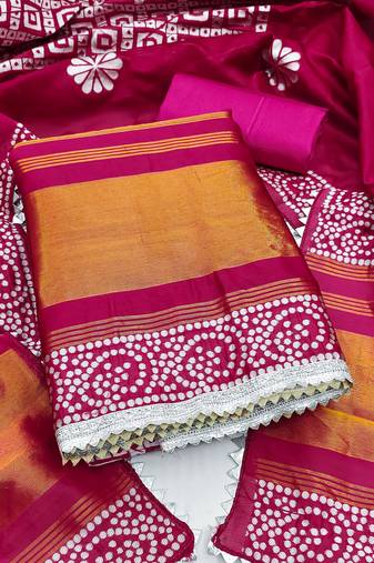 Women's multi print jacquard gajji silk dress material