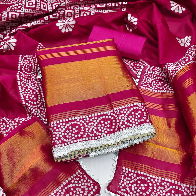 Women's multi print jacquard gajji silk dress material