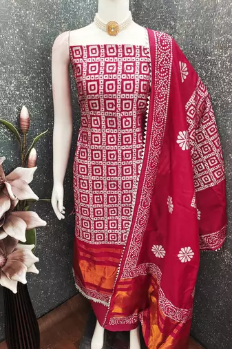  multi print jacquard gajji silk dress material