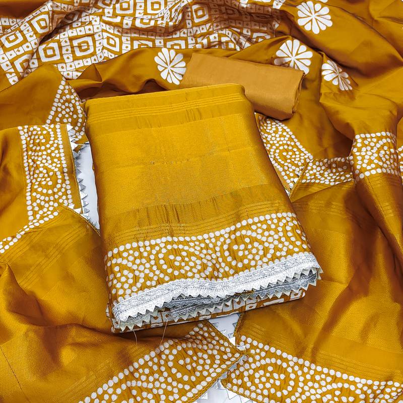 Women's multi print jacquard gajji silk dress material