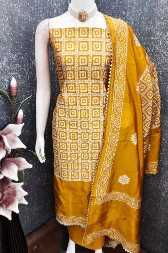  multi print jacquard gajji silk dress material