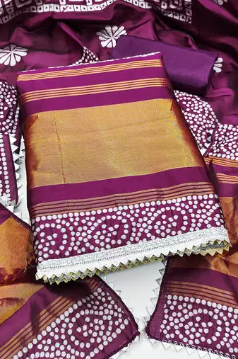 Women's multi print jacquard gajji silk dress material