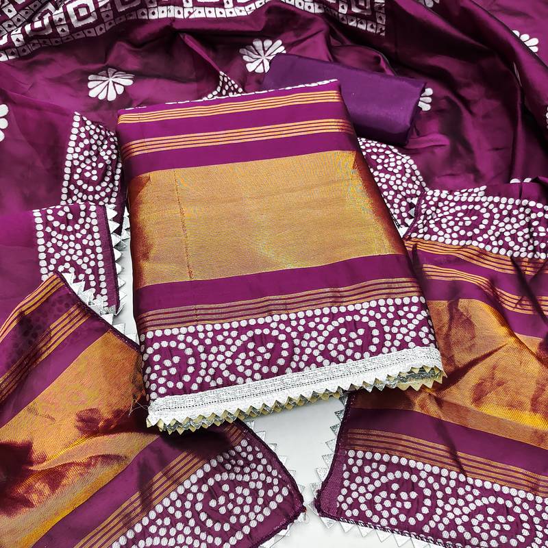 Women's multi print jacquard gajji silk dress material