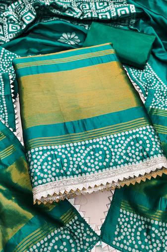 Women's multi print jacquard gajji silk dress material