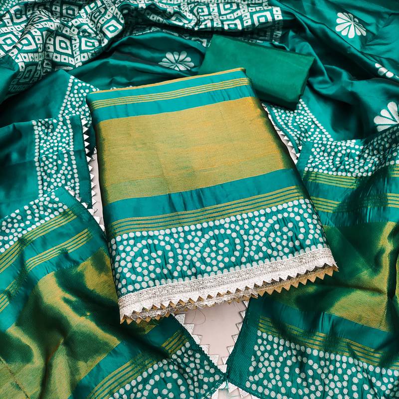 Women's multi print jacquard gajji silk dress material