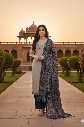 Women's grey embroidery zora silk dress material