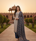 Women's grey embroidery zora silk dress material