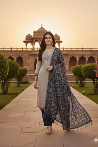  grey embroidery zora silk dress material
