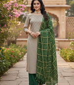 Women's grey embroidery zora silk dress material