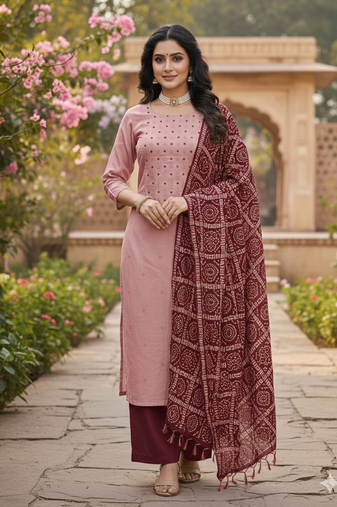 Women's rust embroidery zora silk dress material