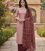 Women's rust embroidery zora silk dress material