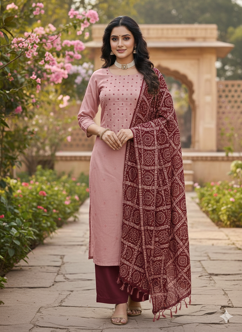 Women's rust embroidery zora silk dress material