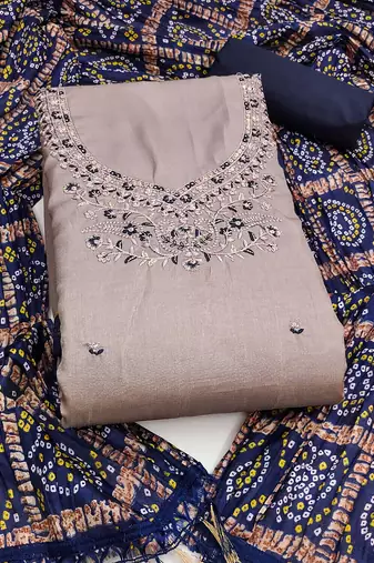 Women's grey embroidery zora silk dress material