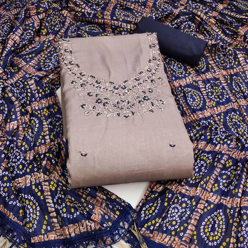 Women's grey embroidery zora silk dress material