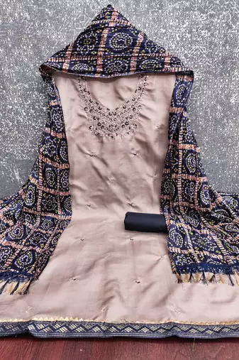  grey embroidery zora silk dress material