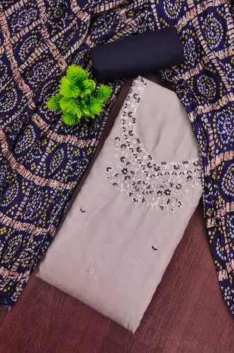  grey embroidery zora silk dress material