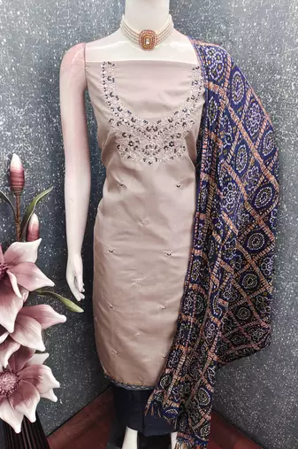  grey embroidery zora silk dress material