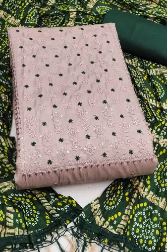 Women's grey embroidery zora silk dress material