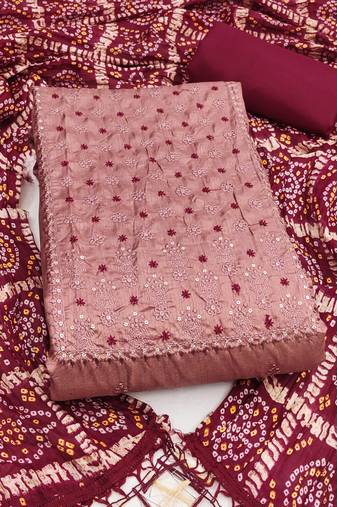 Women's rust embroidery zora silk dress material