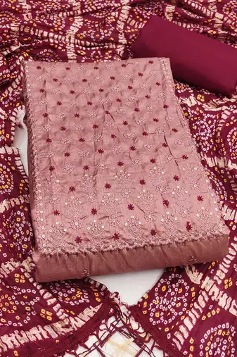 Women's rust embroidery zora silk dress material