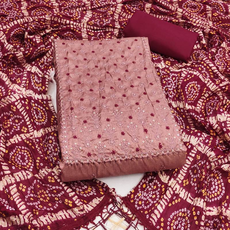 Women's rust embroidery zora silk dress material