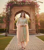  green embroidery slub cotton dress material