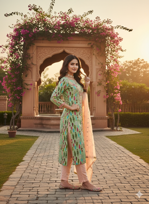 green embroidery slub cotton dress material 3