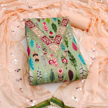  green embroidery slub cotton dress material 1
