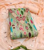  green embroidery slub cotton dress material