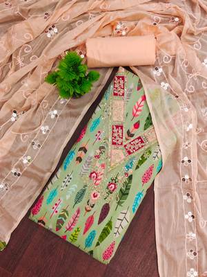  green embroidery slub cotton dress material 3