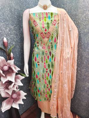  green embroidery slub cotton dress material 4