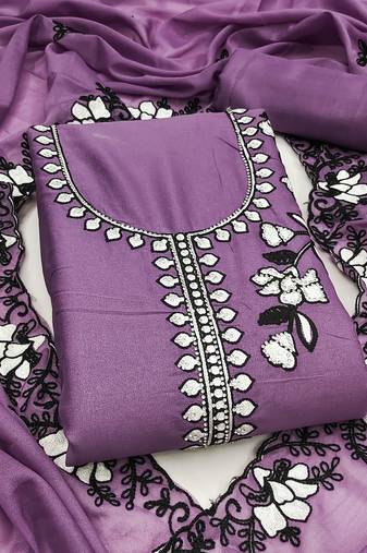 Women's levender embroidery georgette dress material