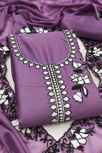 Women's levender embroidery georgette dress material